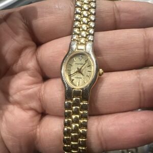 Working Elgin Diamond Quartz Women Dainty Watch Bracelet 17mm Gold Tone Fit 6in‎